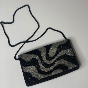 Walborg Black Silver Beaded Vintage clutch
